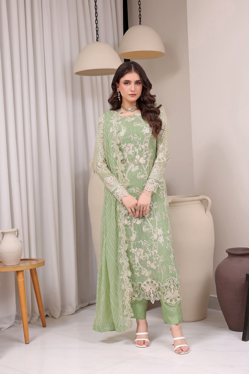 Juri Resham Chiffon – Mint Green
