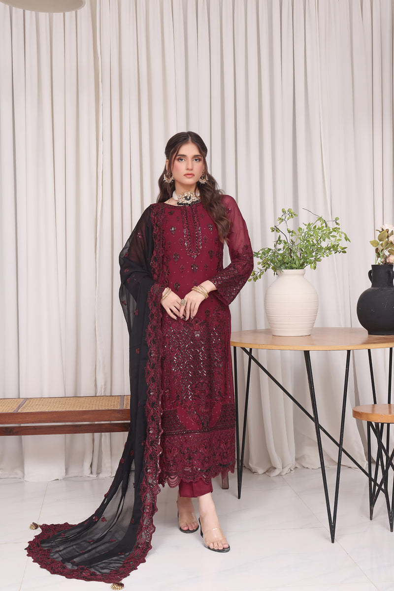 Juri Resham Chiffon – Maroon